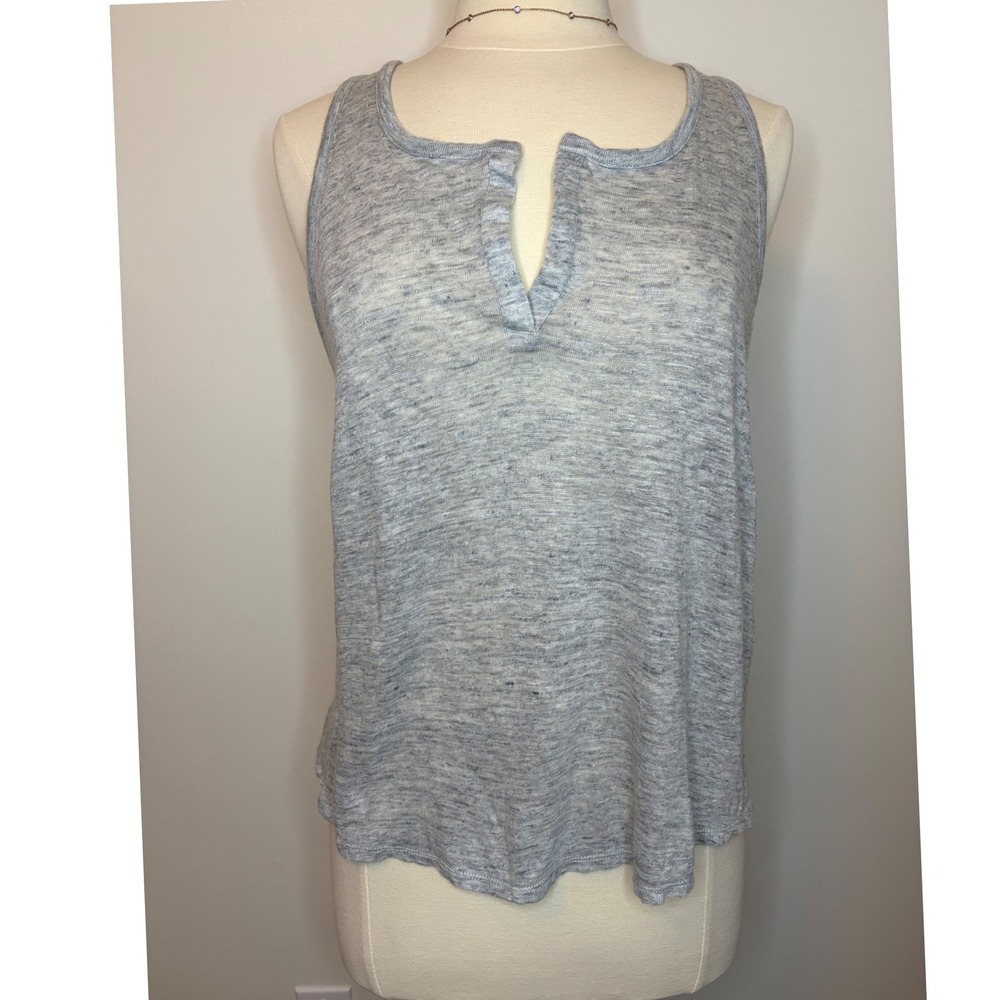 Vince Womens Linen Gray Heathered Split Neck Racerback Tank Top Summer Coastal S